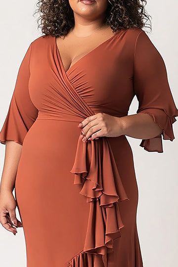 Terakota Plus Size Szyfon Długa Sukienki Na Wesele z Falbankami